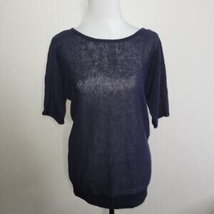 Talbots Blue Linen Sweater Women's Small Sheer Lightweight Crew Neck Back V-Neck